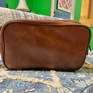 New mens travel shave bag toiletries brown leather